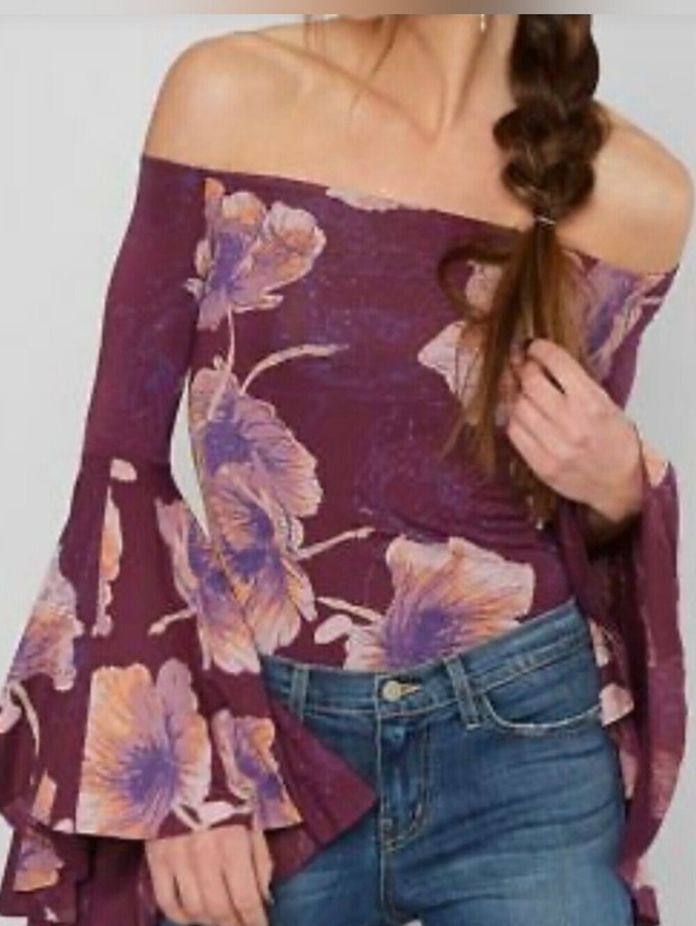 Free People Birds Of Paradise Large Blouse Whimsigoth Gothic Boho Floral Purple - Picture 6 of 11